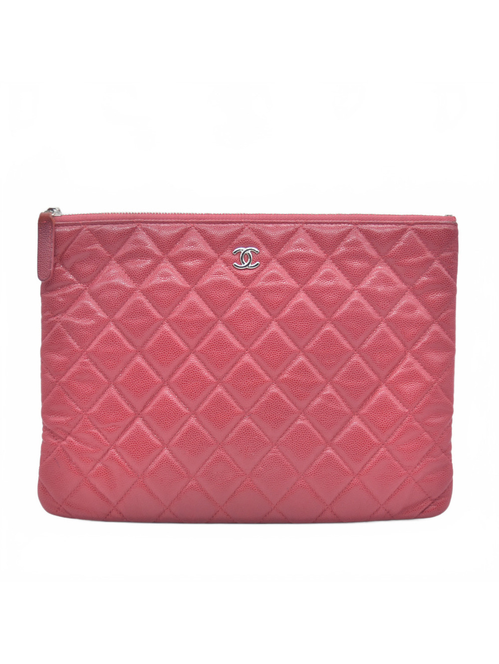 $1425 2019 Chanel Caviar Quilted Medium Cosmetic Case Red